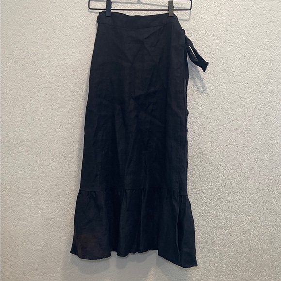 Reformation Black Wrap Linen Midi Skirt Medium - Picture 1 of 8